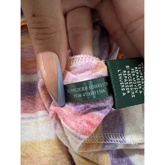 Lauren Ralph Lauren Women Size L Short Sleeve Tie Front T Shirt Colorful Striped - Picture 10 of 10